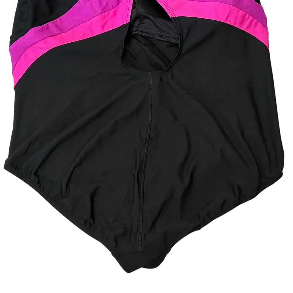 Lands' End Striped One Piece Swimsuit Black Pink Plus Size 24W